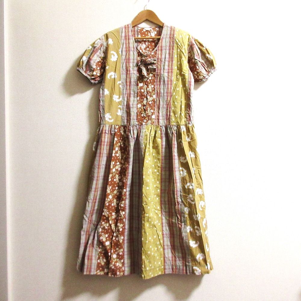 PINK HOUSE ピンクハウス フラワープリント チェック ワンピース マルチ レディース 古着