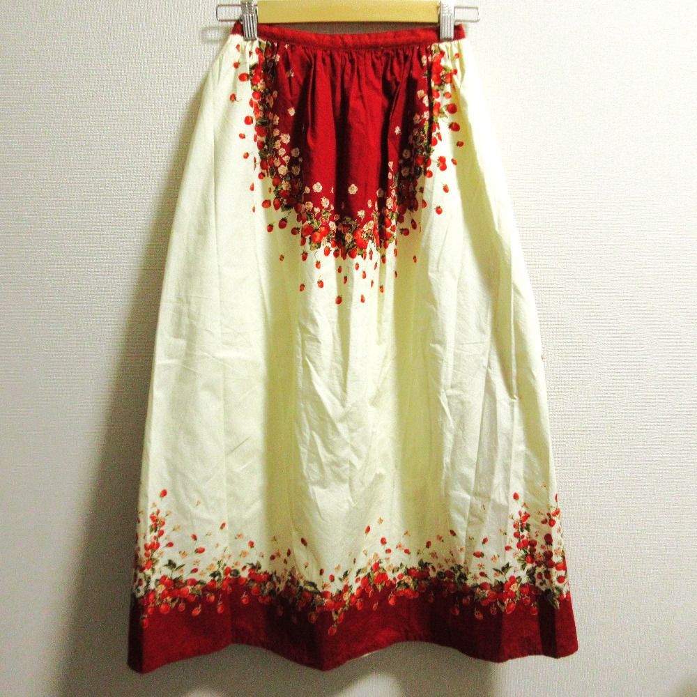 PINK HOUSE ピンクハウス フルーツ柄 ロングスカート アイボリー レッド レディース 古着