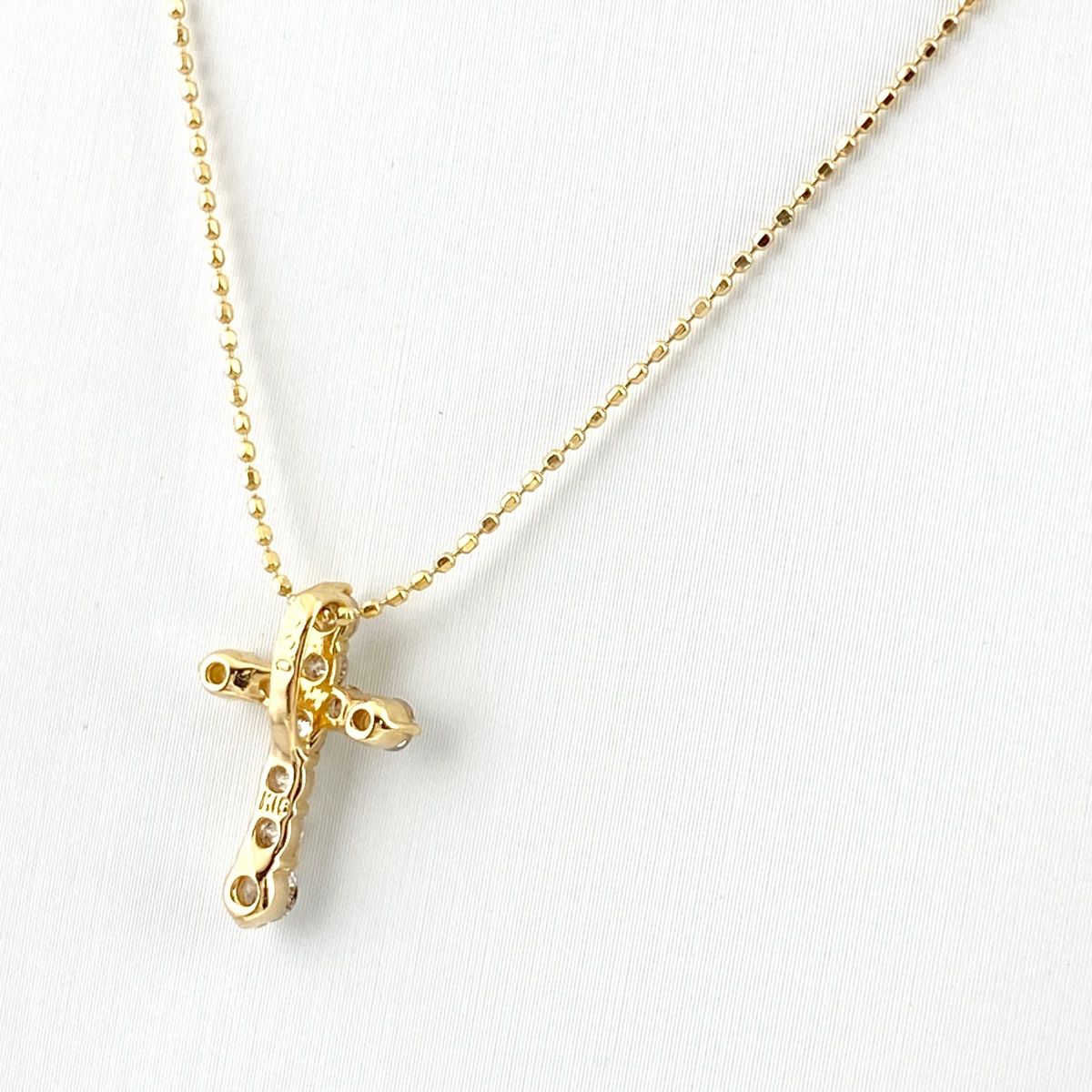 クロスモチーフ デザインネックレス YG イエローゴールド ペンダント メレダイヤ ネックレス K 18 ダイヤモンド レディース