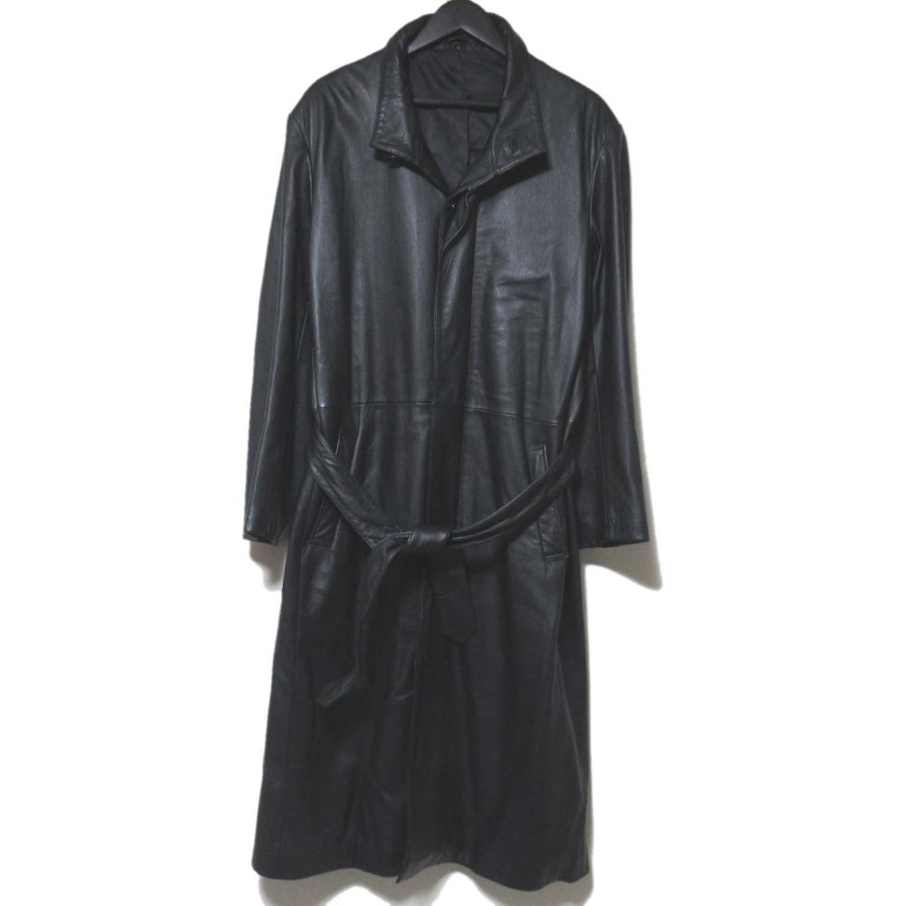 DOM フリーダム レザー ベルテッド ロングコート Mサイズ ブラック メンズ 古着