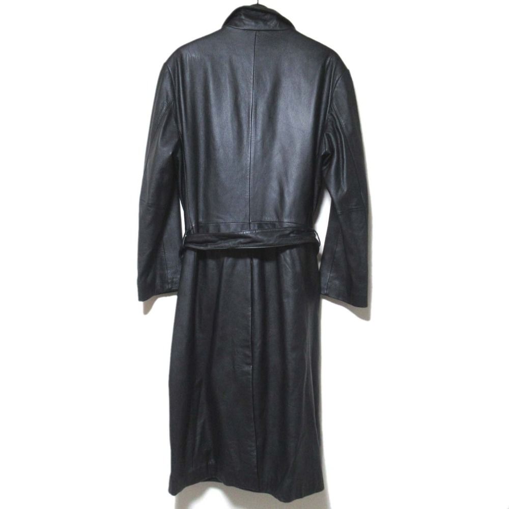DOM フリーダム レザー ベルテッド ロングコート Mサイズ ブラック メンズ 古着