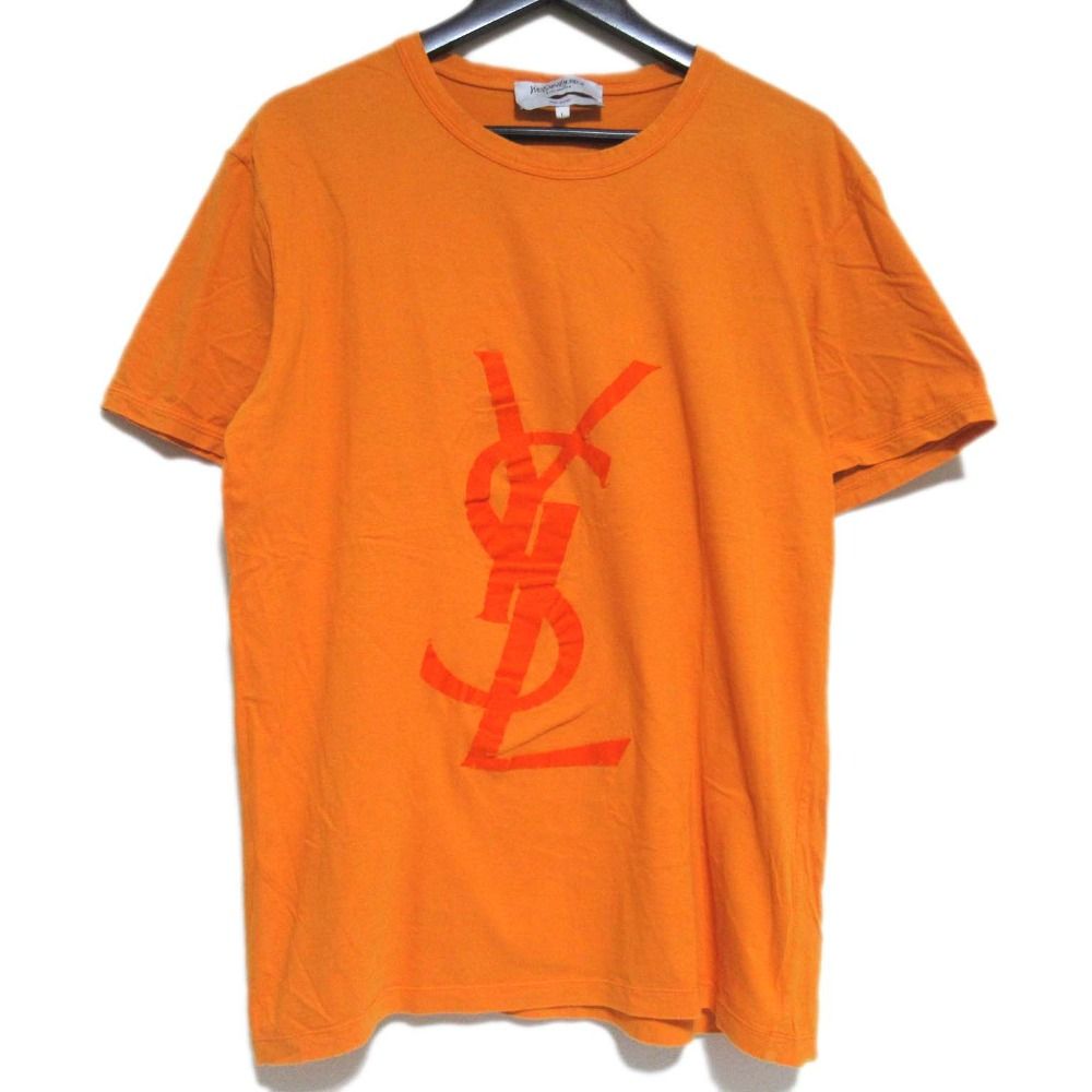 YVES SAINT LAURENT rive gauche イヴサンローランリヴゴーシュ カサンドラ フロッキープリント 半袖 Tシャツ Lサイズ オレンジ メンズ 古着