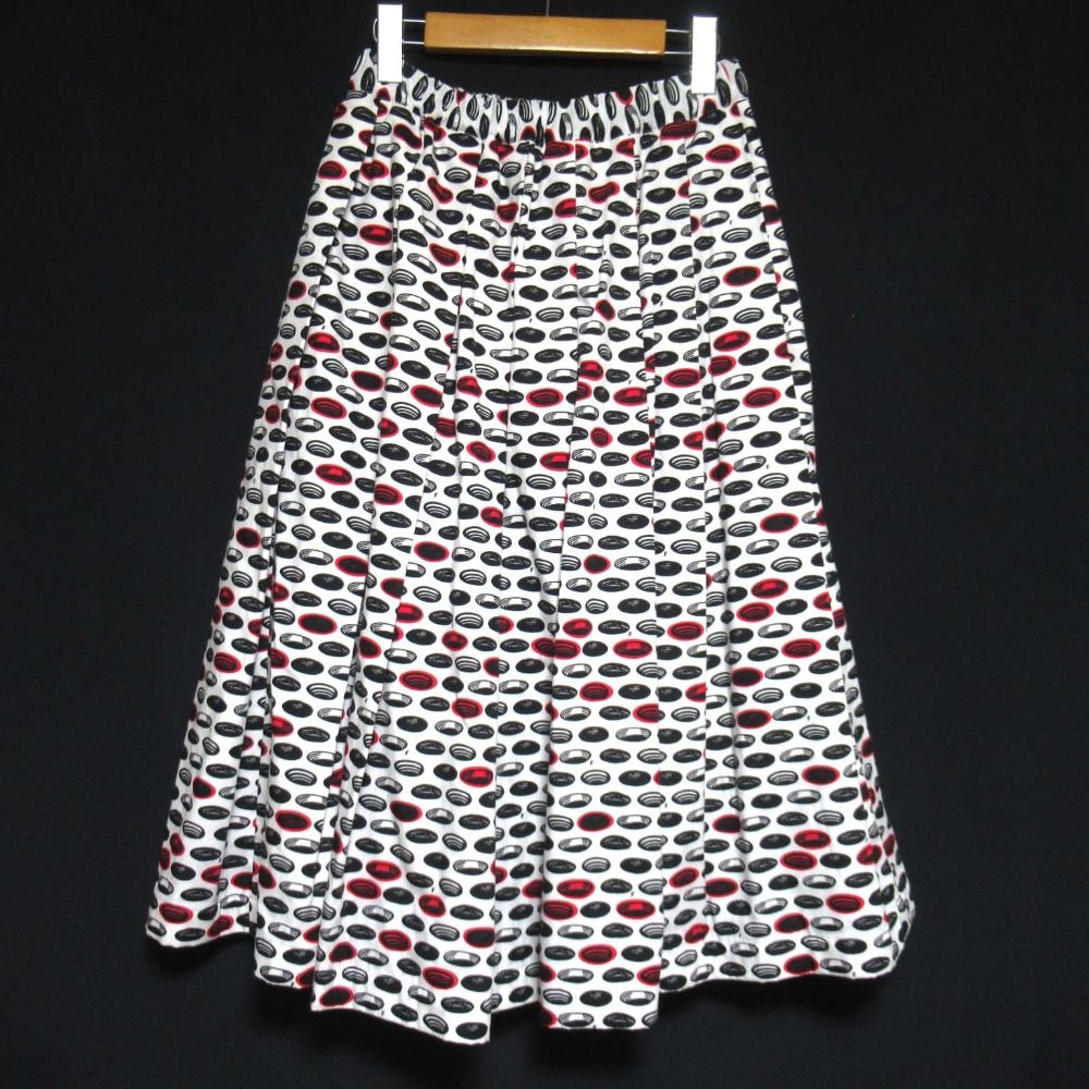 BLACK COMME des GARCONS ブラックコムデギャルソン AD2018 総柄 イージーウエスト タックプリーツ フ スカート XS ホワイト レディース 古着