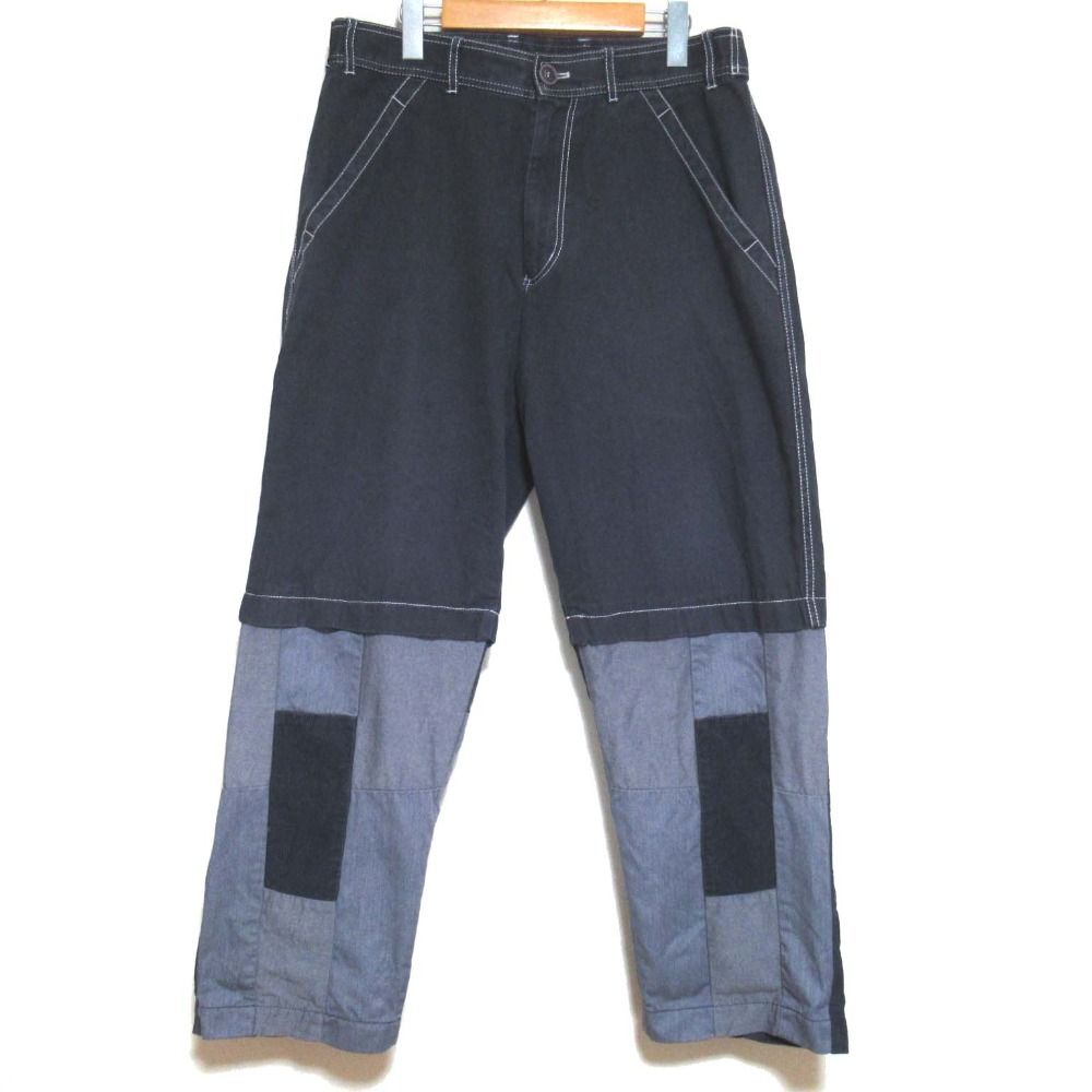 COMME des GARCONS SHIRT コムデギャルソンシャツ パッチワーク切替え ワイドテーパードパンツ XSサイズ ネイビー メンズ 古着