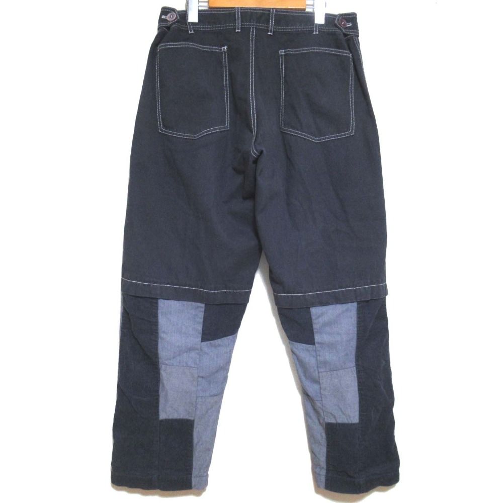 COMME des GARCONS SHIRT コムデギャルソンシャツ パッチワーク切替え ワイドテーパードパンツ XSサイズ ネイビー メンズ 古着