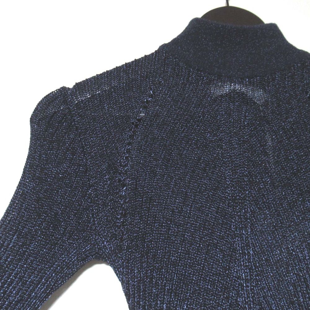  25 SS Self-Portrait セルフポートレイト 長袖 ロング丈 マキシ丈 ハイネック ラメ リブニット ワンピース Sサイズ ネイビー レディース 古着 長袖 七分袖 その他