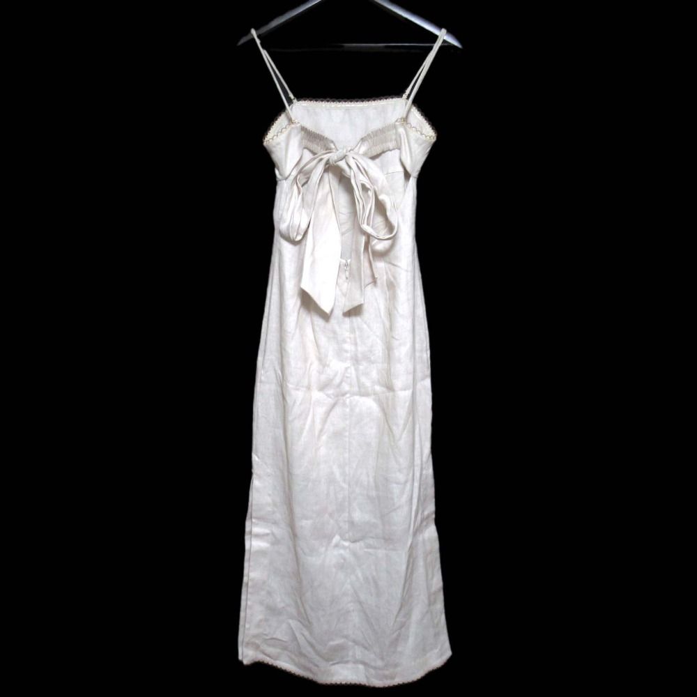 ジマーマン フラワープリント バックリボン リネン ロング キャミソール ワンピース サイズ1 オフホワイト レディース 古着