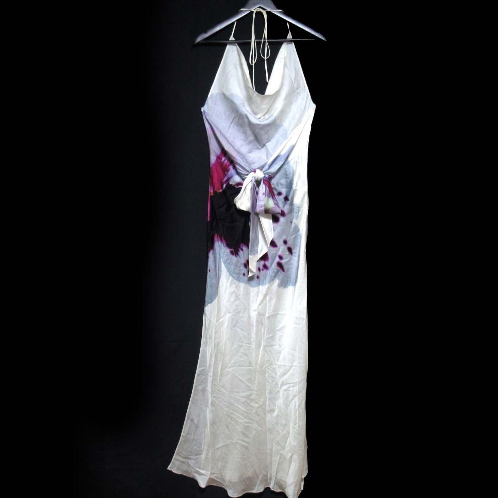 RAT-BOA ラットアンドボア フラワープリント ホルターネック ロングワンピース Mサイズ アイボリー レディース 古着