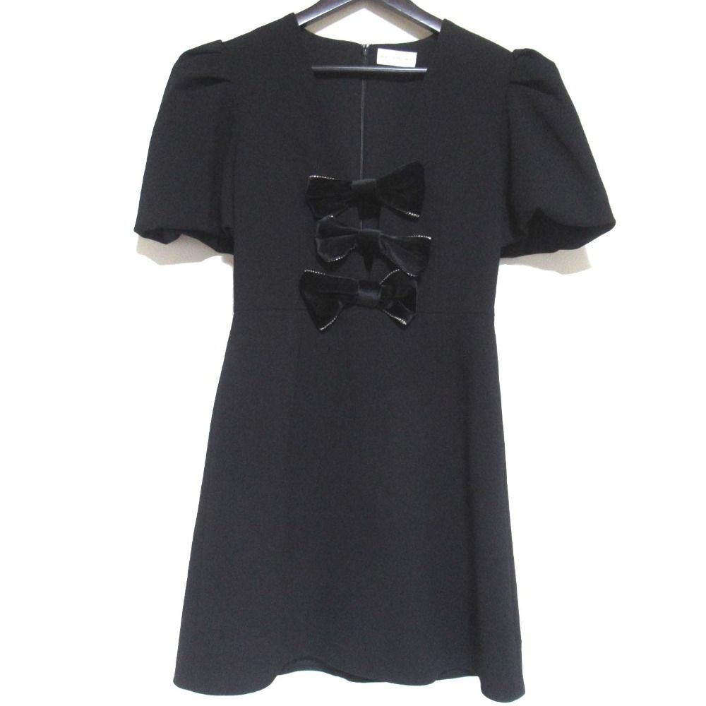 REVECCA レベッカヴァランス ベロアリボン 半袖 ミニドレス ワンピース サイズUS 6 ブラック レディース 古着