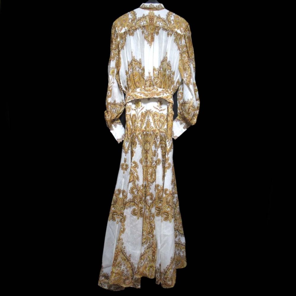 ジマーマン ペイズリー柄 マキシ丈 ベルテッドシャツワンピース サイズ1 アイボリー系 レディース 古着