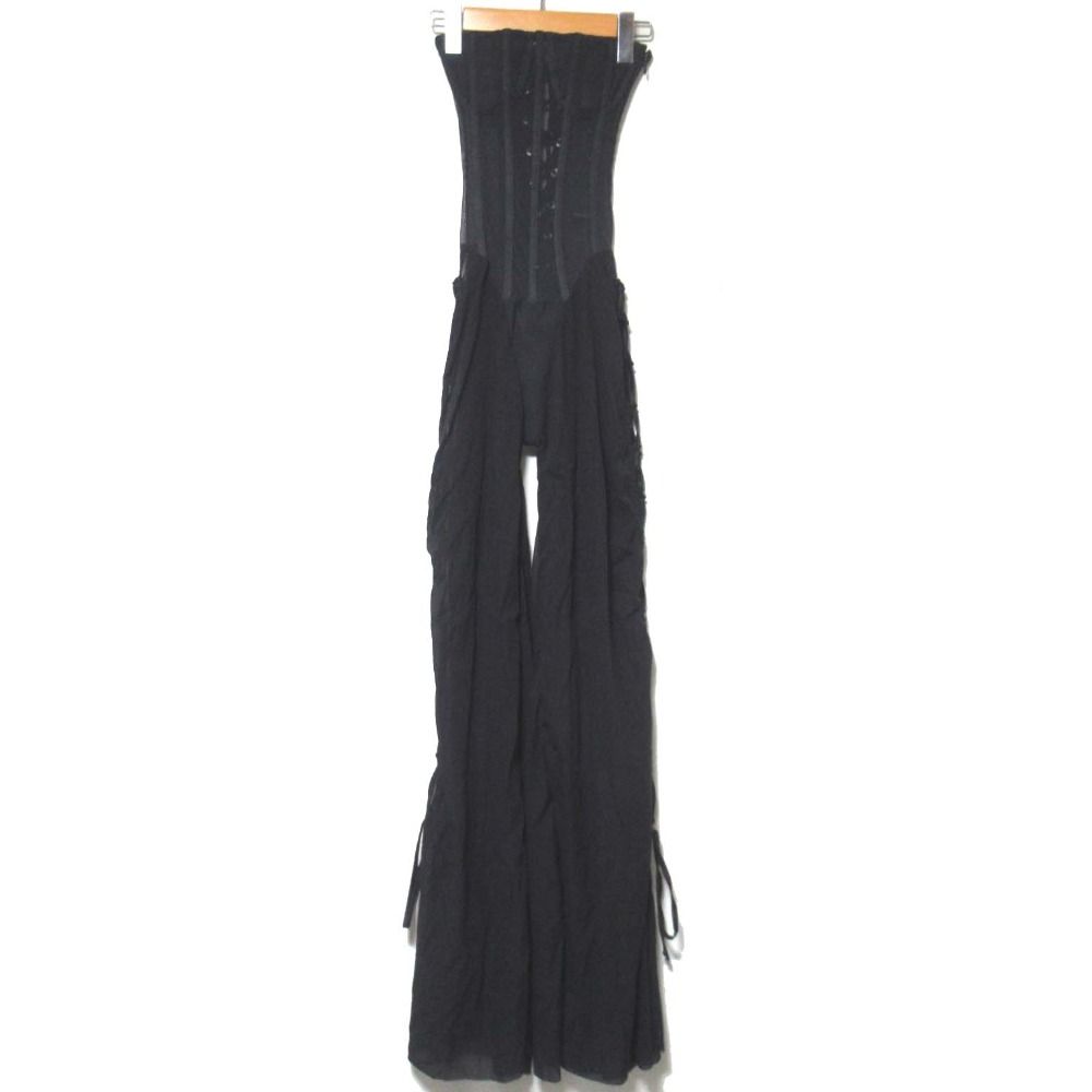 AMOR MIA ストラップレス ベアトップ レースアップ デザイン ジャンプスーツ オールインワン XSサイズ ブラック レディース 古着