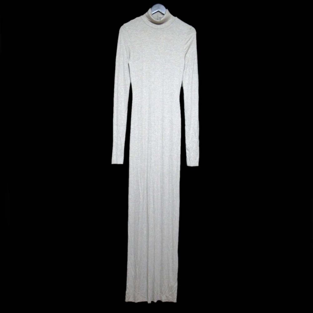 ETERNE イーターン ドゥーズィエムクラス取り扱い リブニット ハイネック ロングワンピース M グレーベージュ レディース 古着