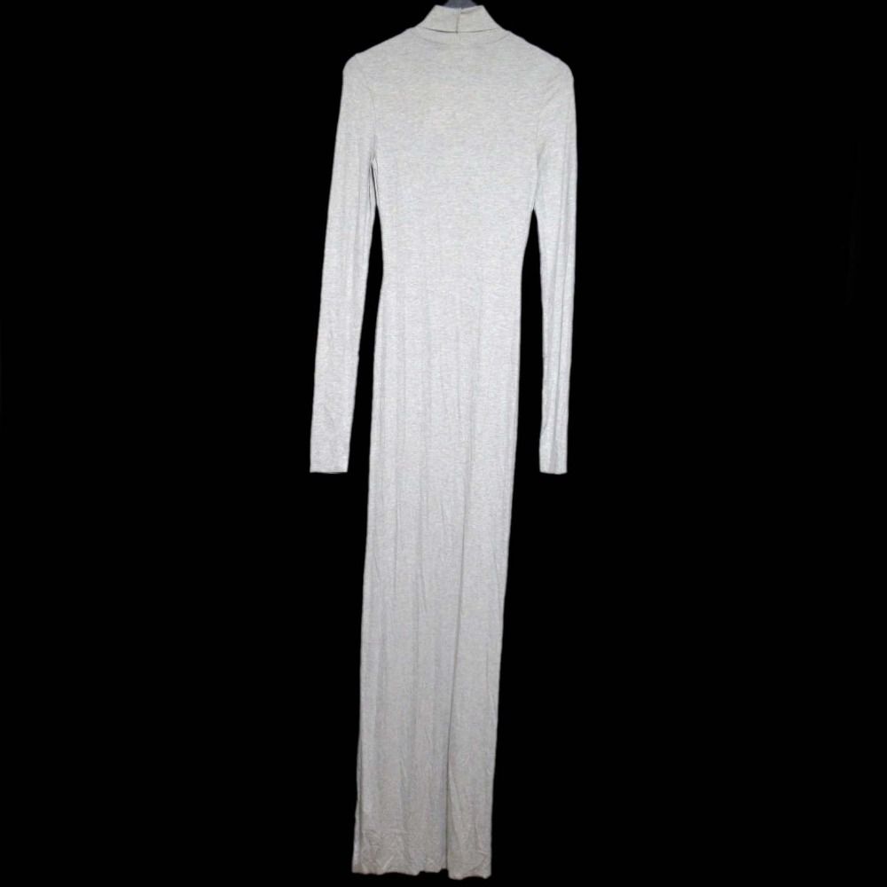 ETERNE イーターン ドゥーズィエムクラス取り扱い リブニット ハイネック ロングワンピース M グレーベージュ レディース 古着