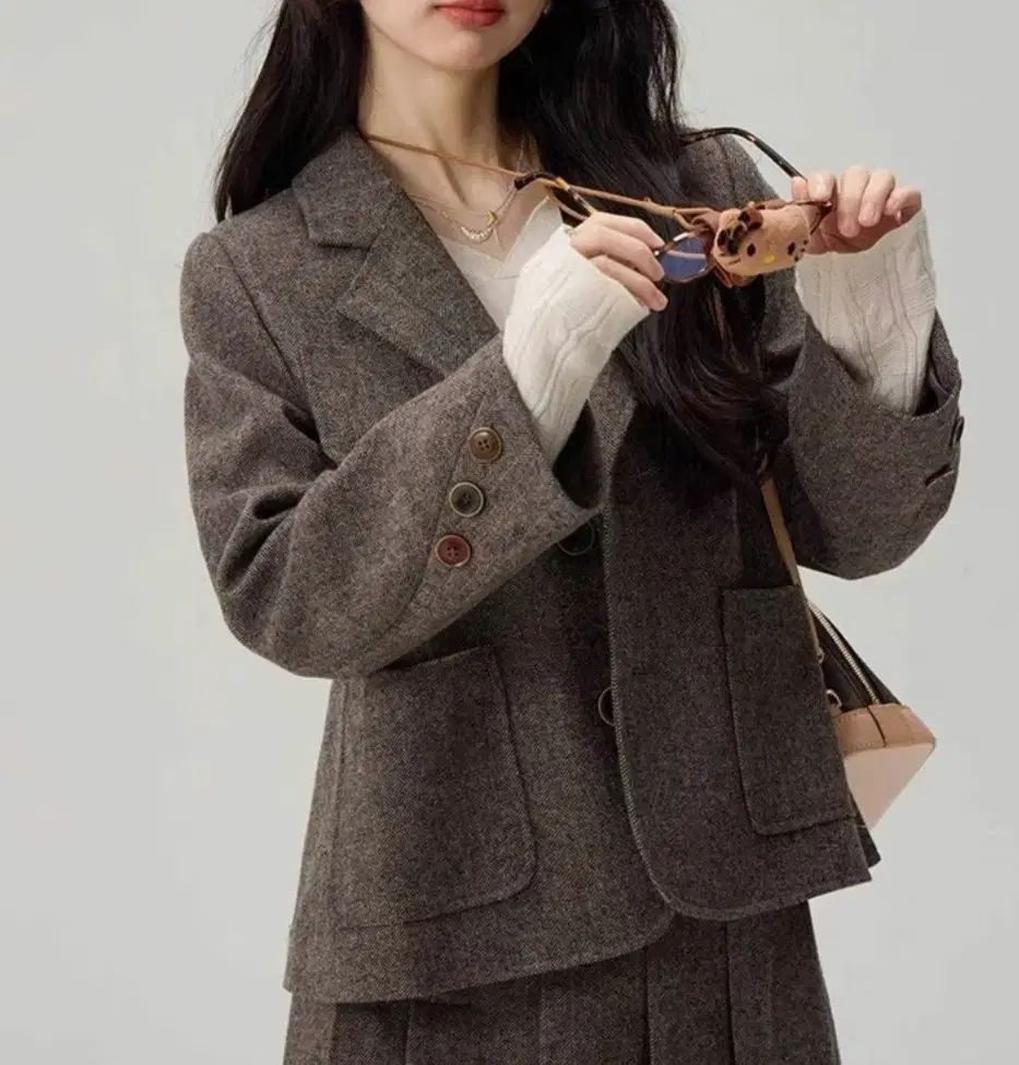 海外配送 ウール ジャケット プリーツ スカート セットアップ