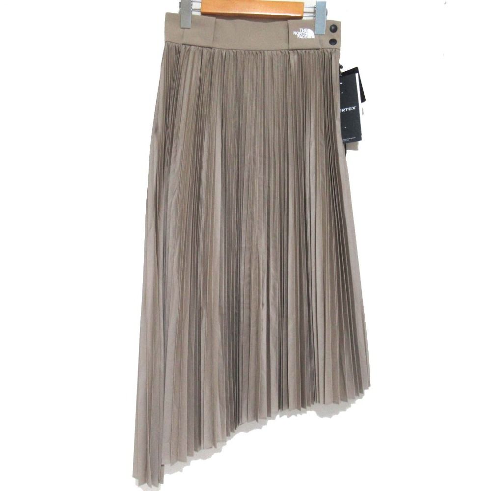 HYKE×THE NORTH FACE ハイク×ノースフェイス TEC PLEATED SKIRT ミモレ丈 アシンメトリー プリーツスカート NBW493HY M タン レディース 古着