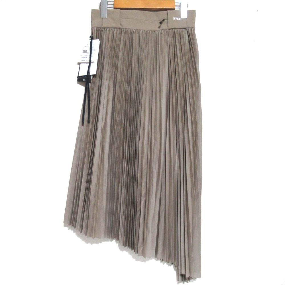 HYKE×THE NORTH FACE ハイク×ノースフェイス TEC PLEATED SKIRT ミモレ丈 アシンメトリー プリーツスカート NBW493HY M タン レディース 古着