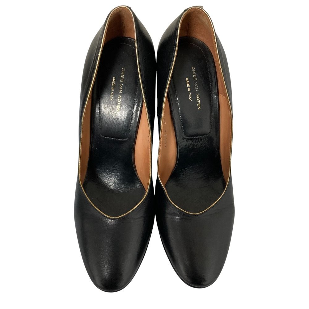 DRIES VAN NOTEN ドリスヴァンノッテン チャンキーヒール レザーパンプス 24 cm相当 ブラック レディース 古着