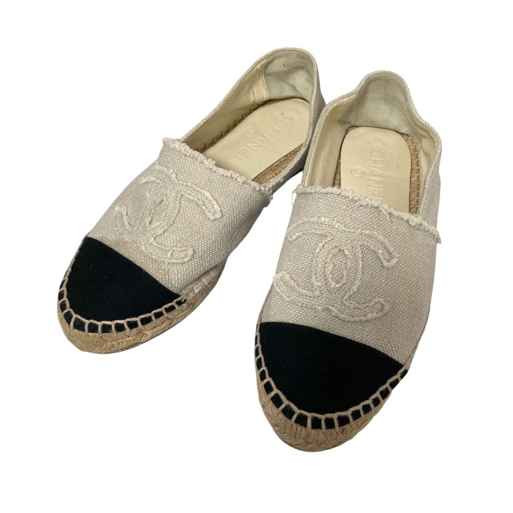 良品 CHANEL シャネル ココマーク エスパドリーユ スリッポンシューズ