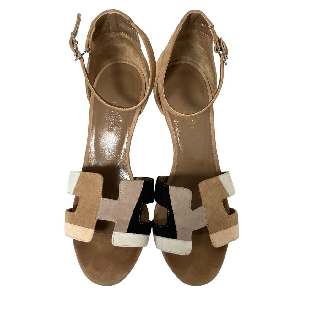 HERMES エルメス レジェンド スウェード アンクルストラップ ウェッジサンダル 22.5 cm相当 ベージュ レディース 古着