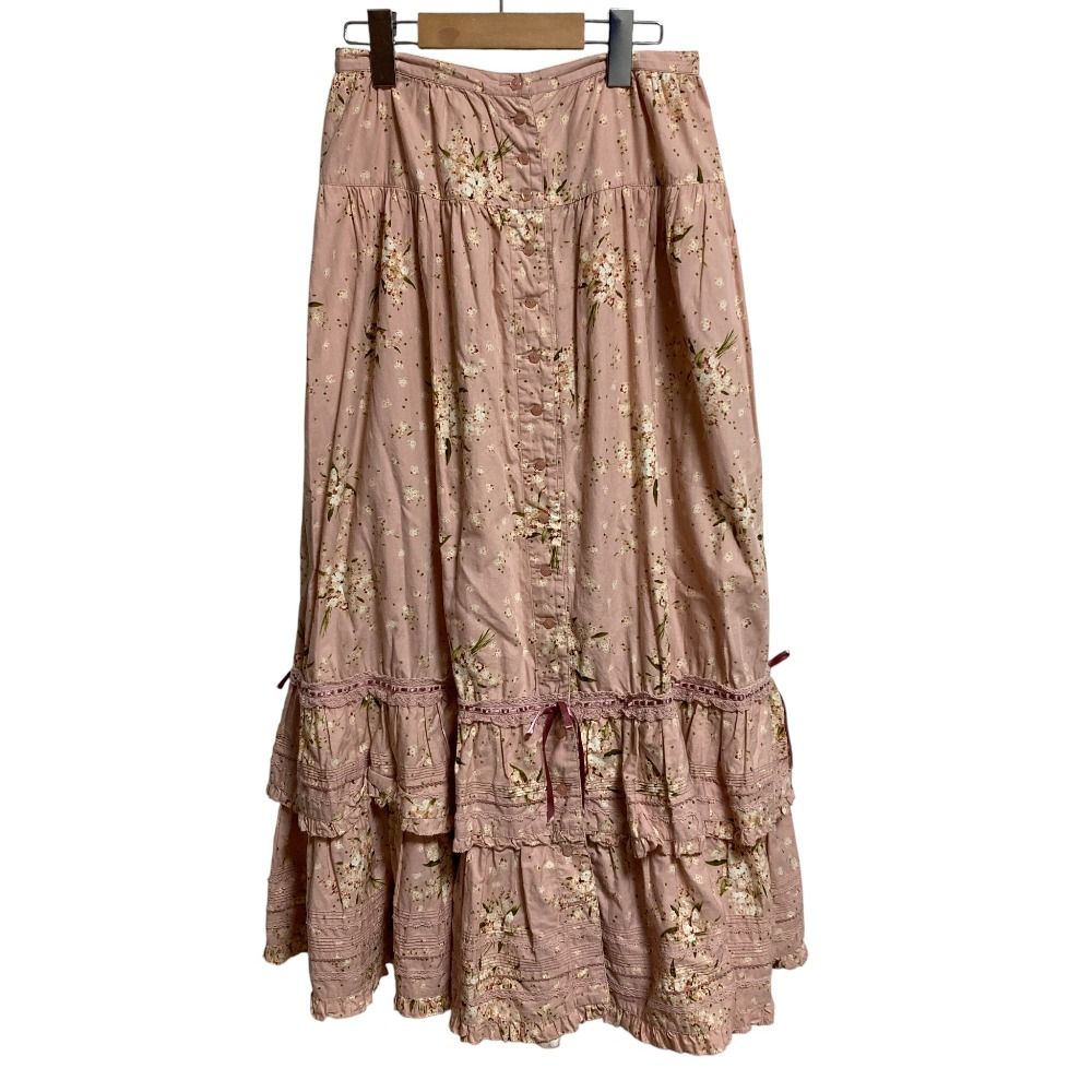 PINK HOUSE ピンクハウス フラワープリントレースロングスカート ピンク レディース 古着
