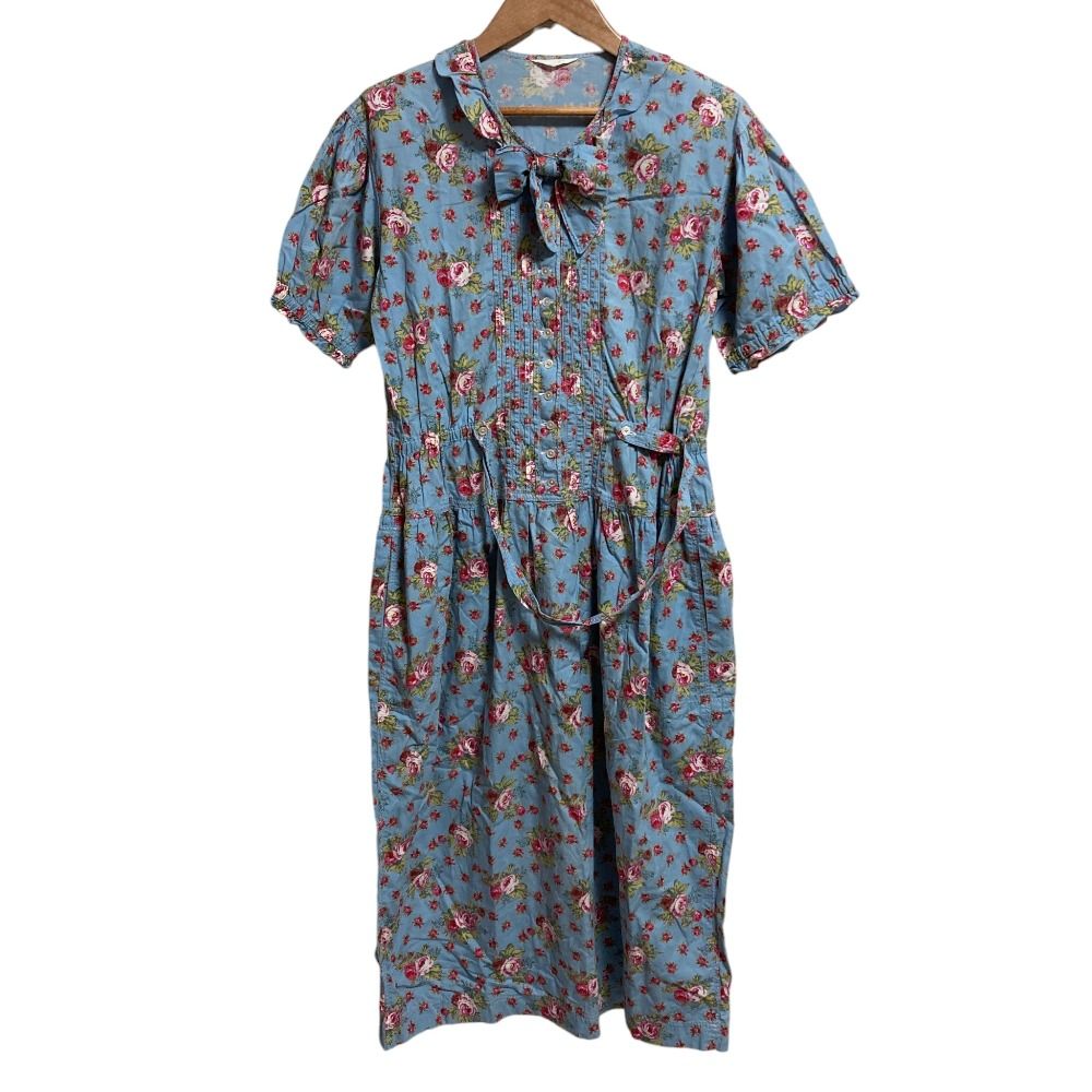 PINK HOUSE ピンクハウス フラワープリントレースワンピース ライトブルー レディース 古着