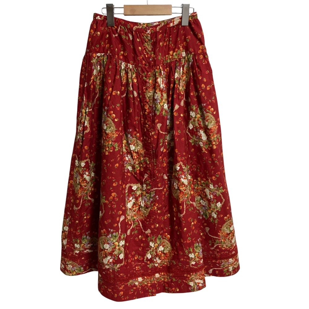 PINK HOUSE ピンクハウス フラワーイチゴプリント ロングスカート レッド レディース 古着