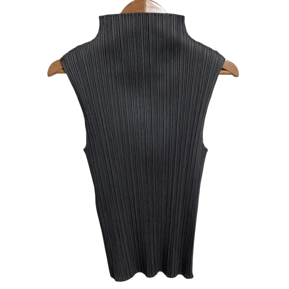 PLEATS PLEASE プリーツプリーズ イッセイミヤケ ハイネック ノースリーブ カットソー グレー レディース 古着