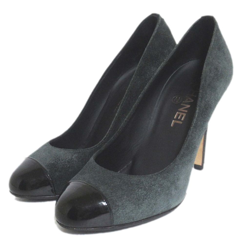 美品 CHANEL シャネル ココマーク スウェード×パテントレザー