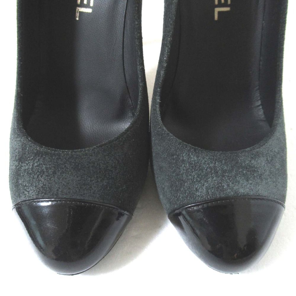 美品 CHANEL シャネル ココマーク スウェード×パテントレザー