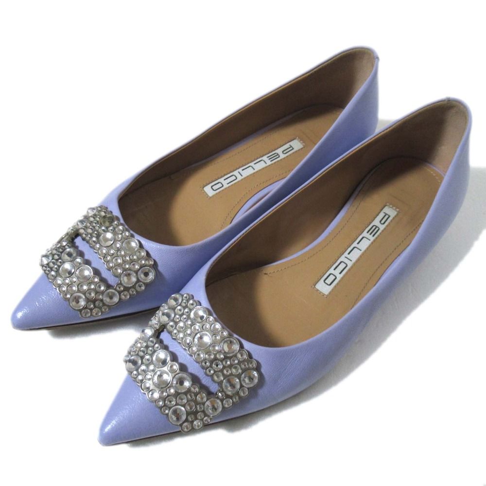 PELLICO ペリーコ ANIMA FIBBIA ビジューモチーフ ポインテッドトゥ フラットシューズ パンプス サイズ34 約21 cm ラベンダー レディース 古着