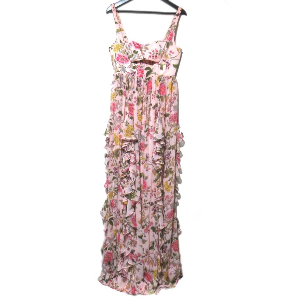 5a7 cinq a sept サンクアセプト フラワープリント フリル ノースリーブ マキシ丈 ワンピース サイズ4 ピンク レディース 古着