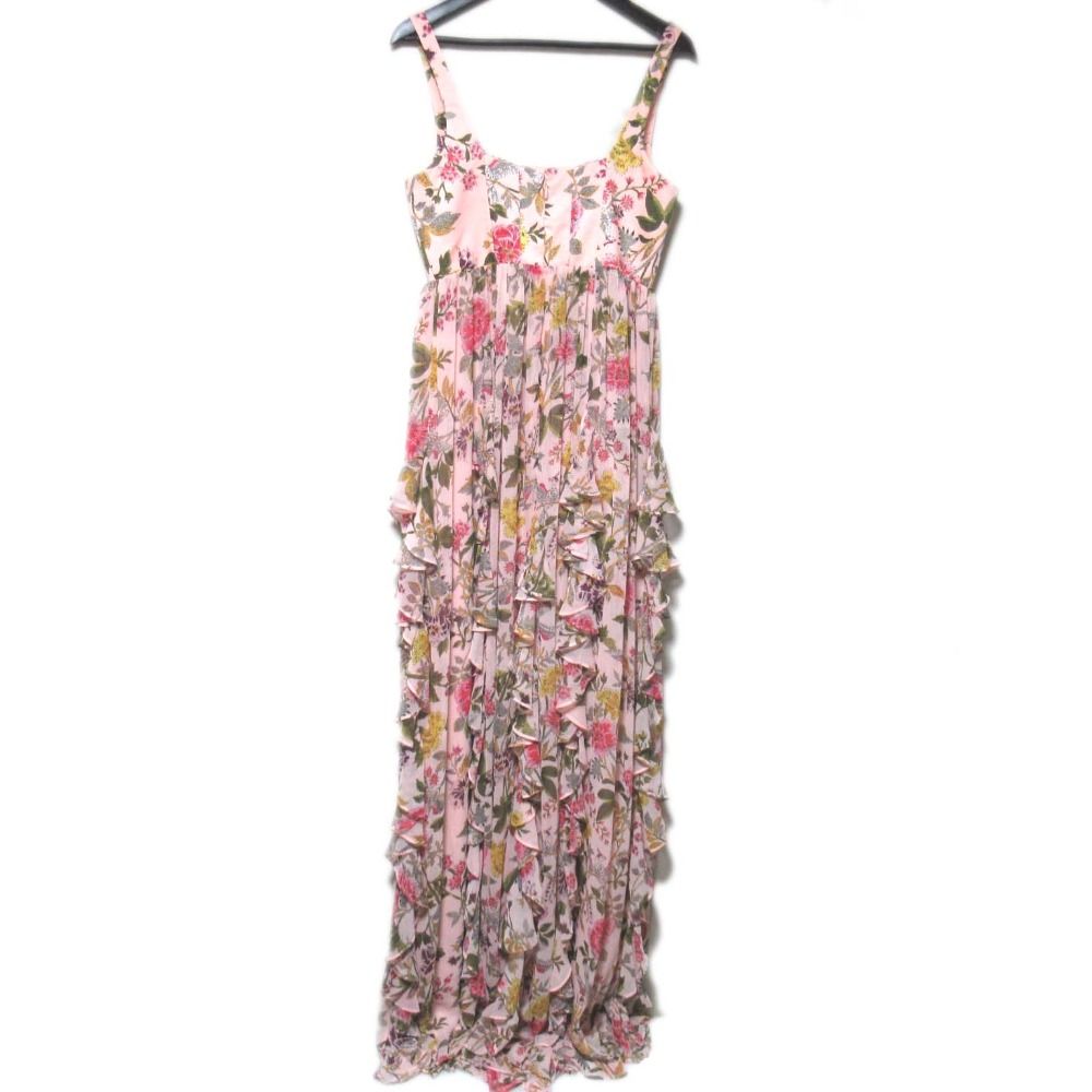 5 a 7 cinq sept サンクアセプト フラワープリント フリル ノースリーブ マキシ丈 ワンピース サイズ4 ピンク レディース 古着