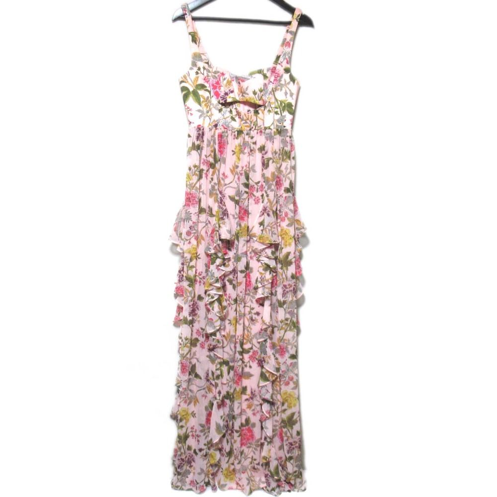 5a7 cinq a sept サンクアセプト フラワープリント フリル ノースリーブ マキシ丈 ワンピース サイズ2 ピンク レディース 古着
