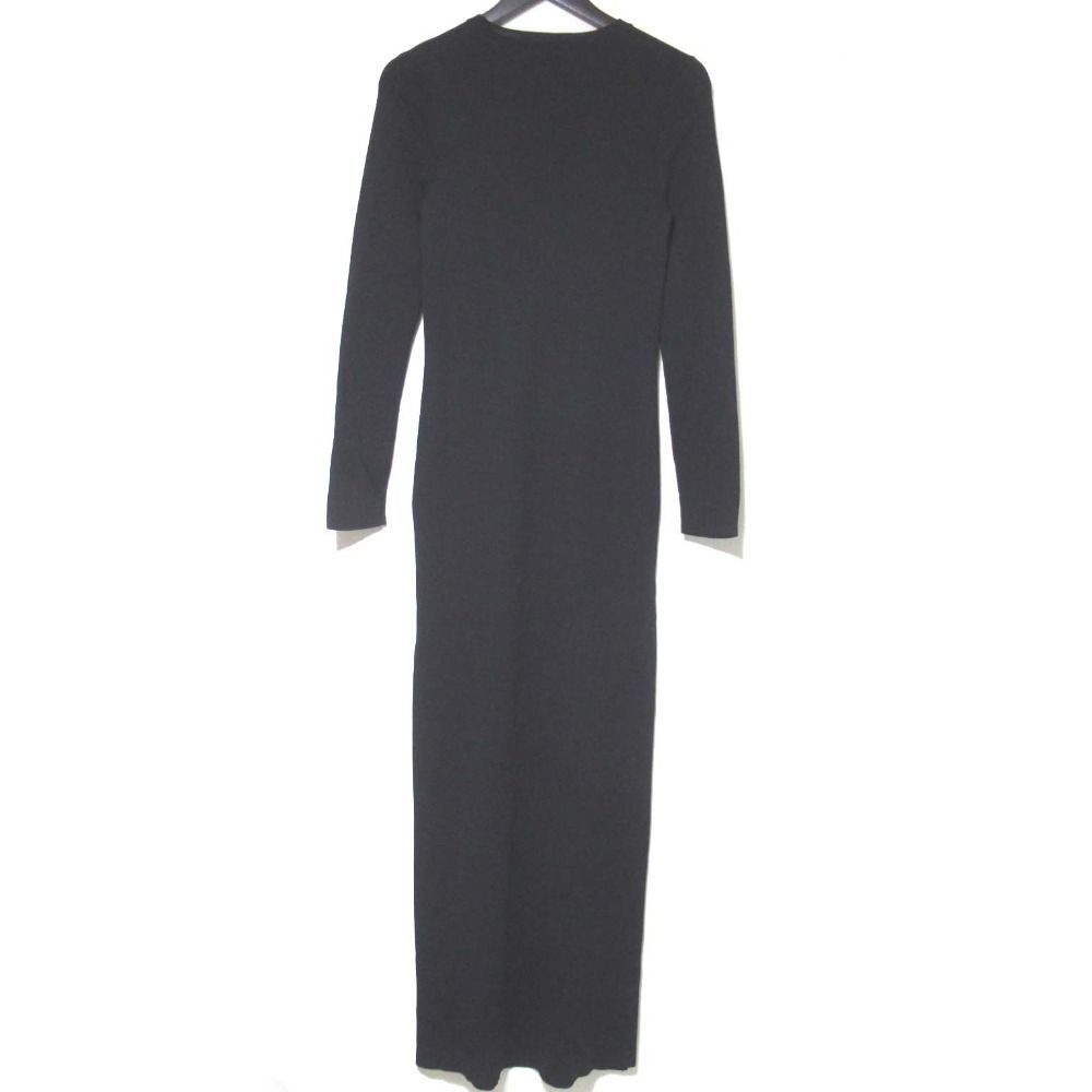 MATTEAU マトー 長袖 ロング丈 サイドスリット リブニット ワンピース サイズ3 ブラック レディース 古着