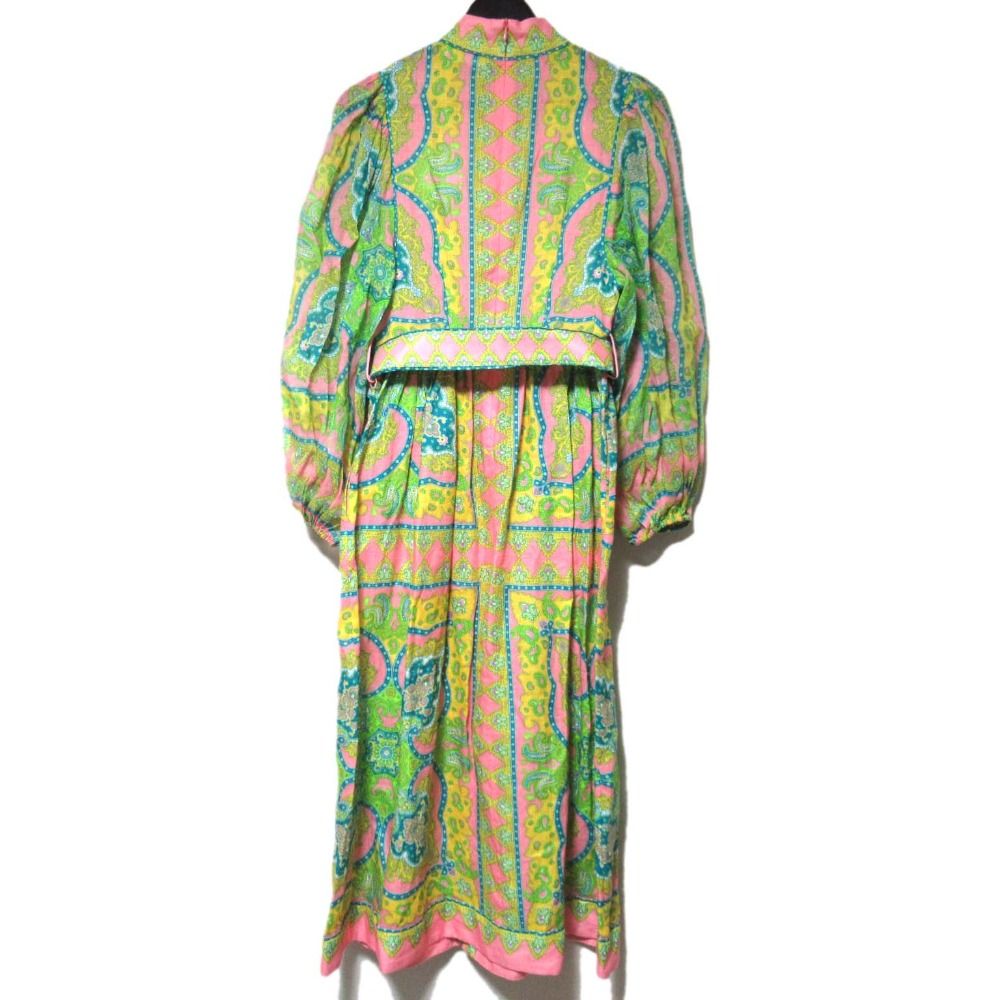 ジマーマン ペイズリー柄 リネン×ラミー マキシ丈 ベルト付き ワンピース サイズ1 ピンク系 マルチ レディース 古着