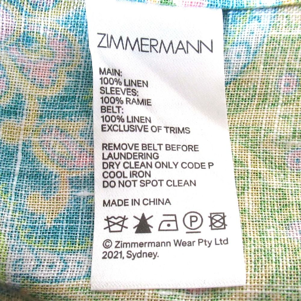  ジマーマン ペイズリー柄 リネン ラミー マキシ丈 ベルト付き ワンピース サイズ1 ピンク系 マルチ レディース 古着 長袖 七分袖 その他