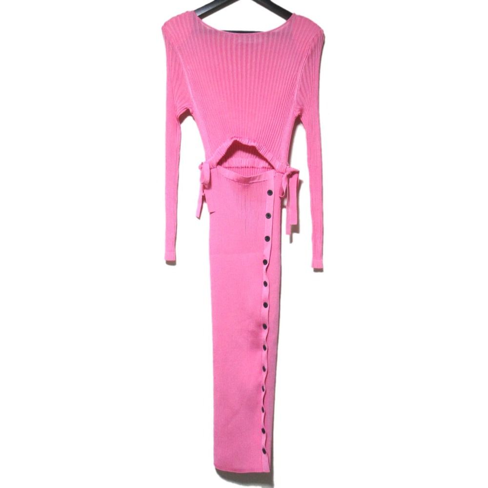 22AW Self-Portrait セルフポートレイト ロング丈 リブニット ワンピース Sサイズ ピンク レディース 古着