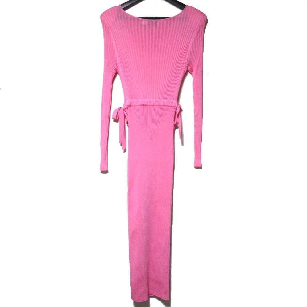 22 AW Self-Portrait セルフポートレイト ロング丈 リブニット ワンピース Sサイズ ピンク レディース 古着