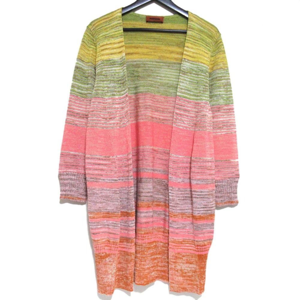MISSONI ミッソーニ フィアンマート カシミヤブレンド オープンフロント ニット カーディガン サイズ42 マルチ レディース 古着