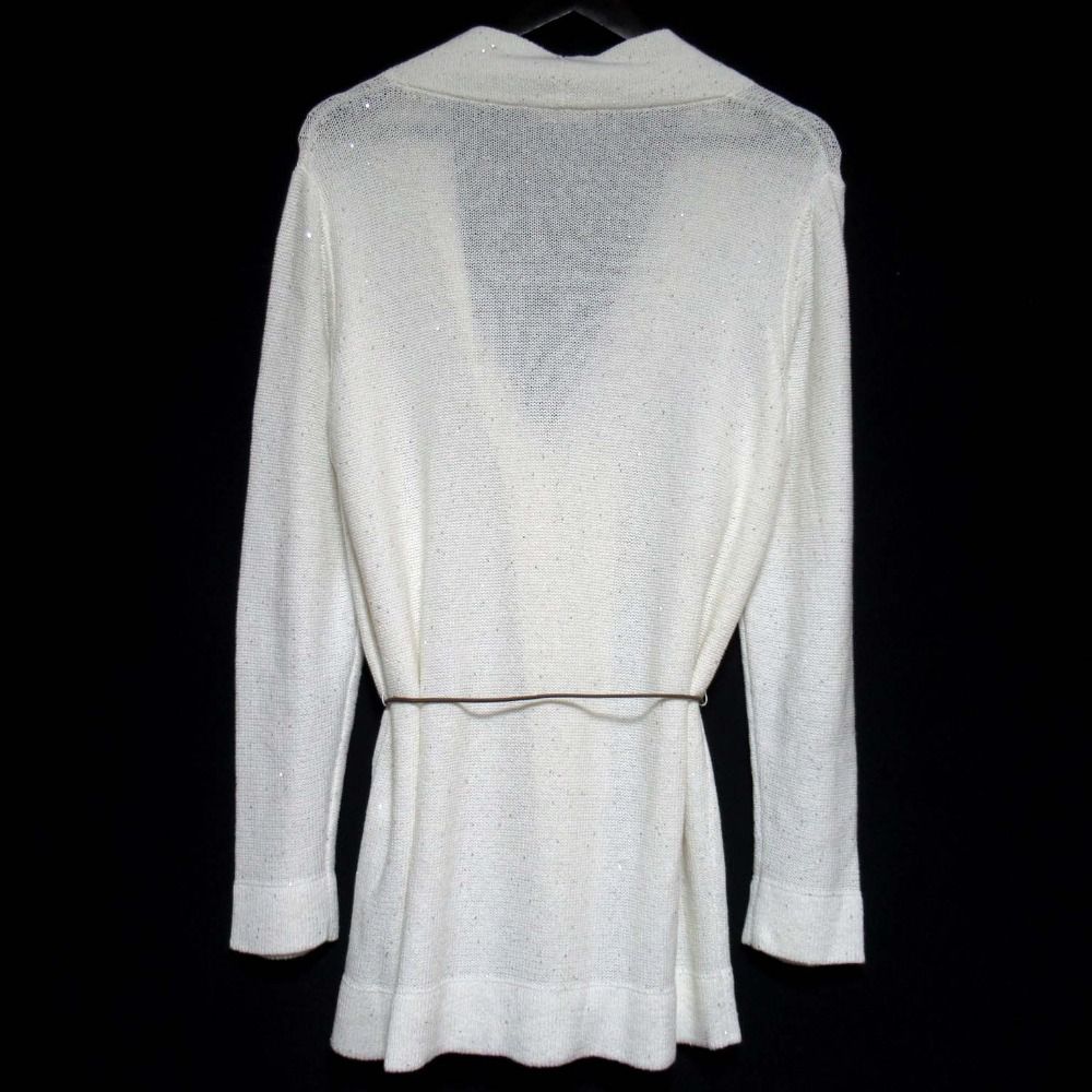 FABIANA FILIPPI ファビアナフィリッピ リネンブレンド 紐ベルト スパンコール ニットカーディガン Sサイズ ホワイト レディース 古着