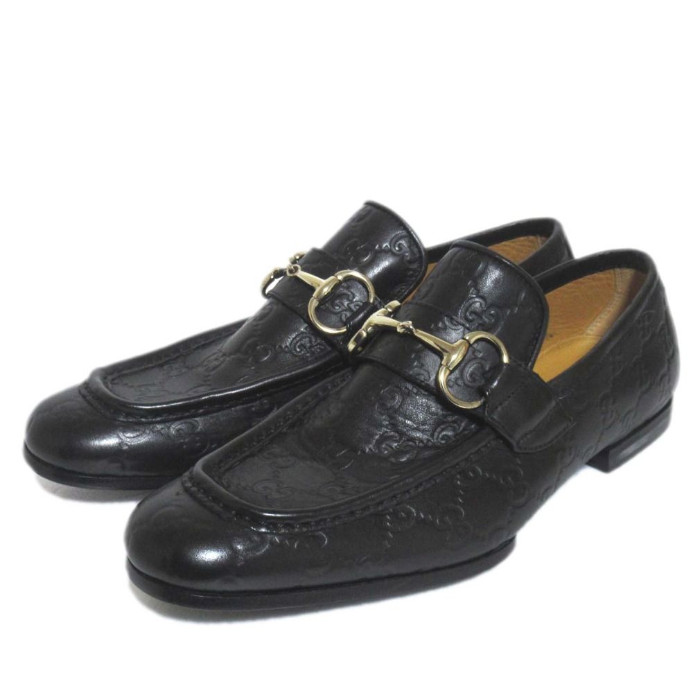 GUCCI グッチ GGシマ レザー ホースビット ローファー 14722 サイズ39.5 25cm相当 ブラック×シルバー金具 メンズ 古着
