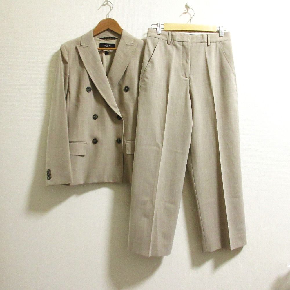 Max Mara マックスマーラ ウィークエンド ダブルブレストテーラードジャケット ワイドパンツ スーツ セットアップ 38 ベージュ レディース 古着