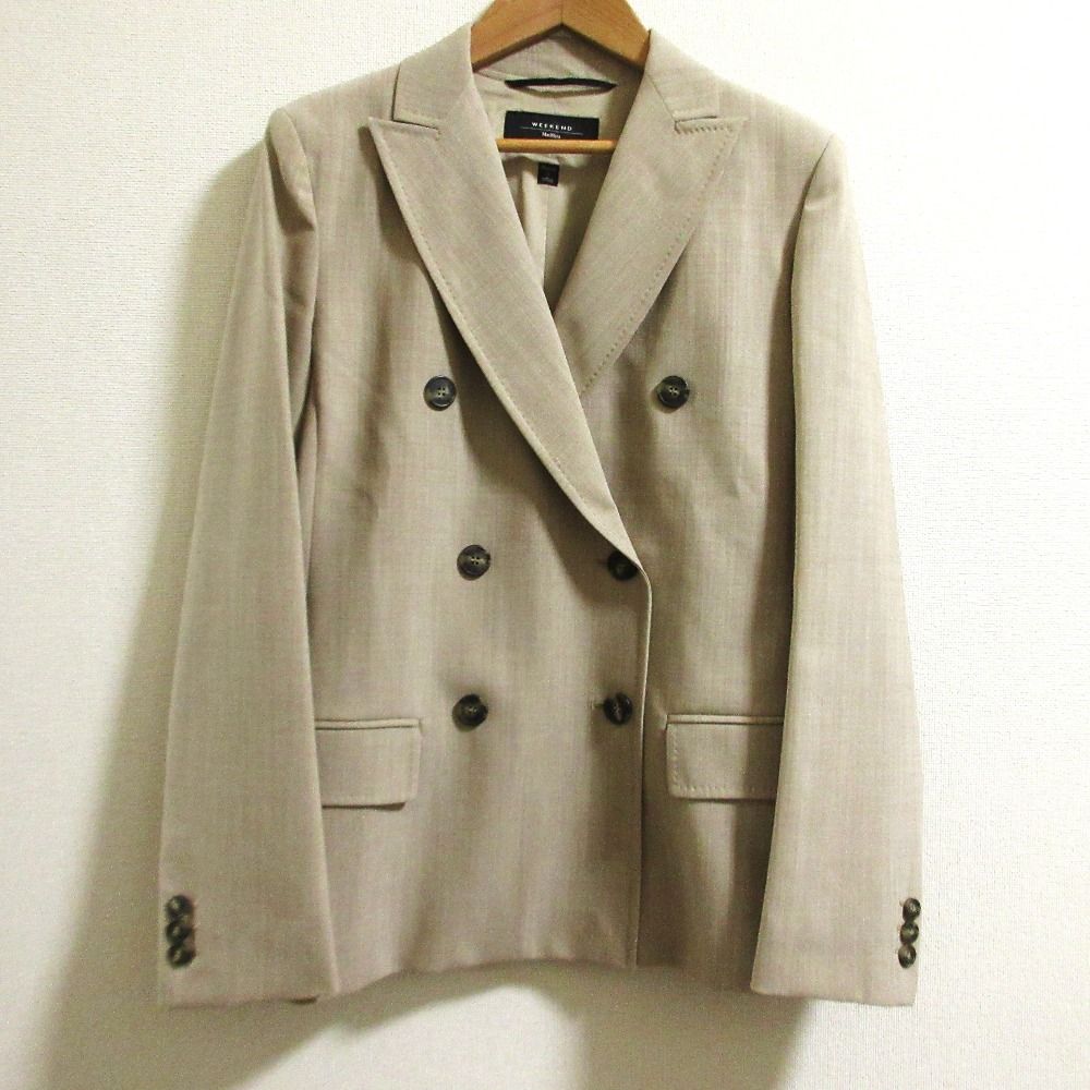 Max Mara マックスマーラ ウィークエンド ダブルブレストテーラードジャケット ワイドパンツ スーツ セットアップ 38 ベージュ レディース 古着