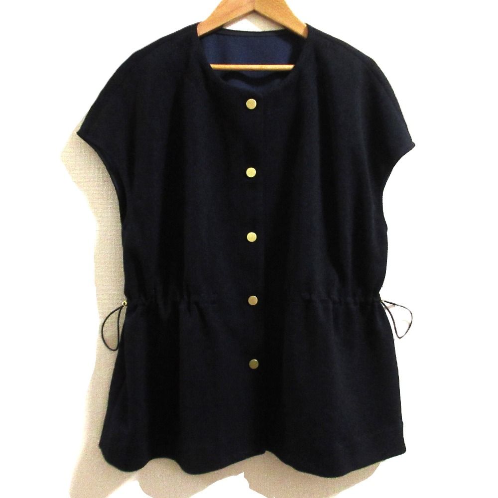 25AW GRACE CLASS グレースクラス ダブルクロス ジャージトップ ブラウス 0225342037 サイズ36 ネイビー レディース 古着