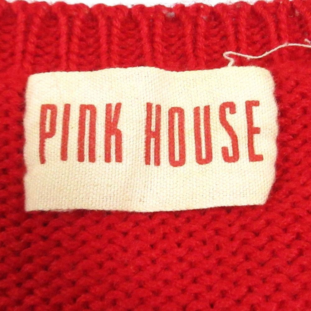  PINK HOUSE ピンクハウス ヴィンテージ フラワー刺繍 ニットカーディガン レッド レディース 古着 長袖 カーディガン ボレロ アンサンブル