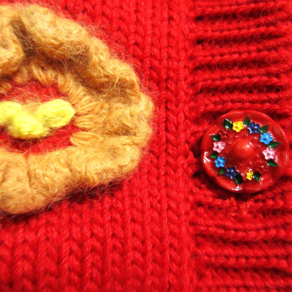 PINK HOUSE ピンクハウス ヴィンテージ フラワー刺繍 ニットカーディガン レッド レディース 古着