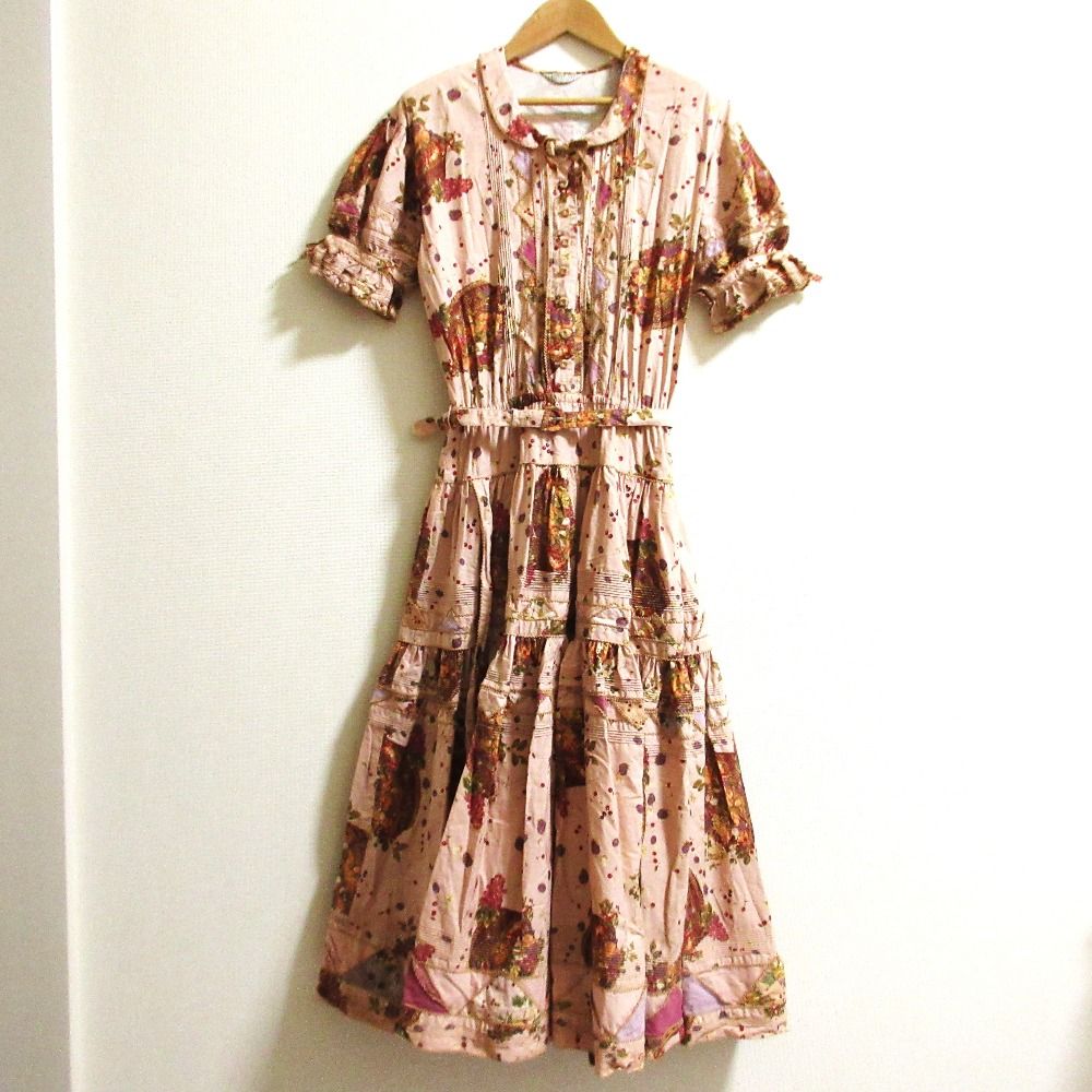 KANEKO ISAO カネコイサオ フルーツ柄 ピコレース ワンピース マルチ レディース 古着