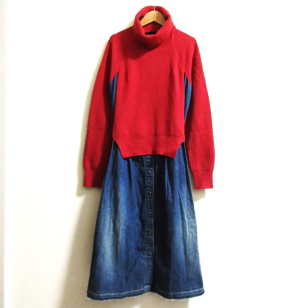 Sacai サカイ ニットドッキング デニムワンピース 19-04607 サイズ1 レッド レディース 古着