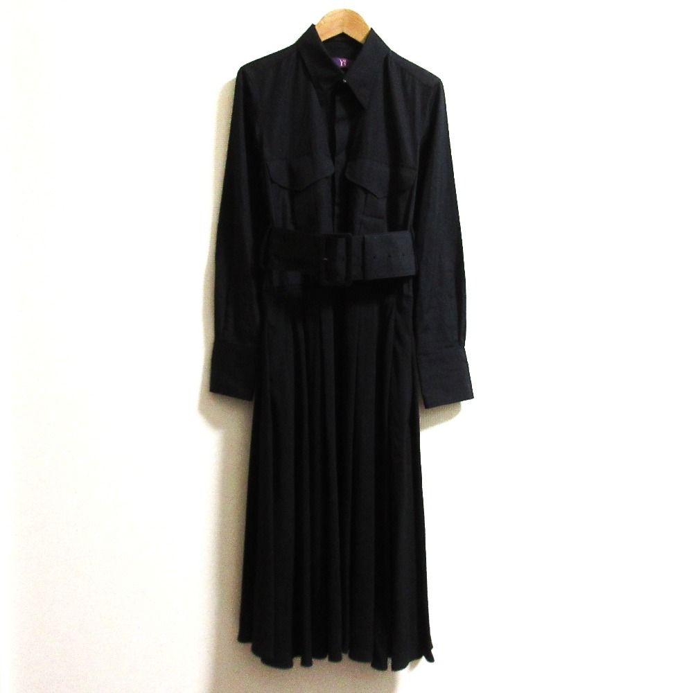 Y’s TAKESHI KOSAKA Pink Label ワイズ タケシコサカ ピンクレーベル ベルト付きドッキングシャツワンピース サイズ1 ブラック レディース 古着