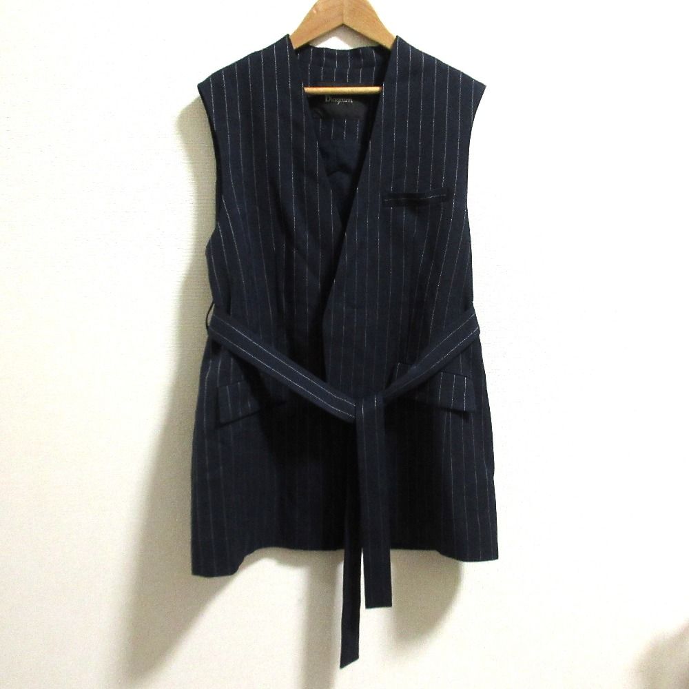 25SS Diagram ダイアグラム ストライプノー ジレ ベスト 0325257327 サイズ38 ネイビー レディース 古着